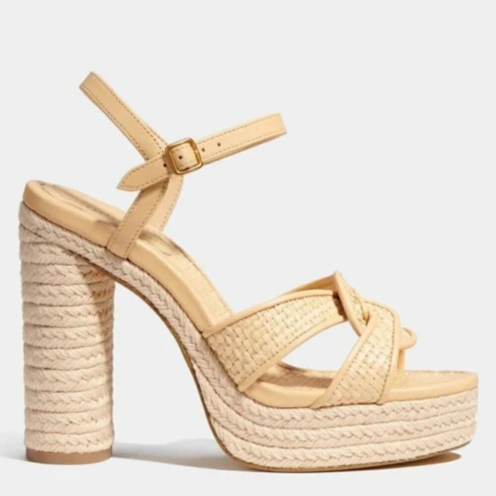 πCOACHπ Talina Platform Raffia Espadrille Sandal ~ Neutral 10 New without Box - Picture 4 of 16